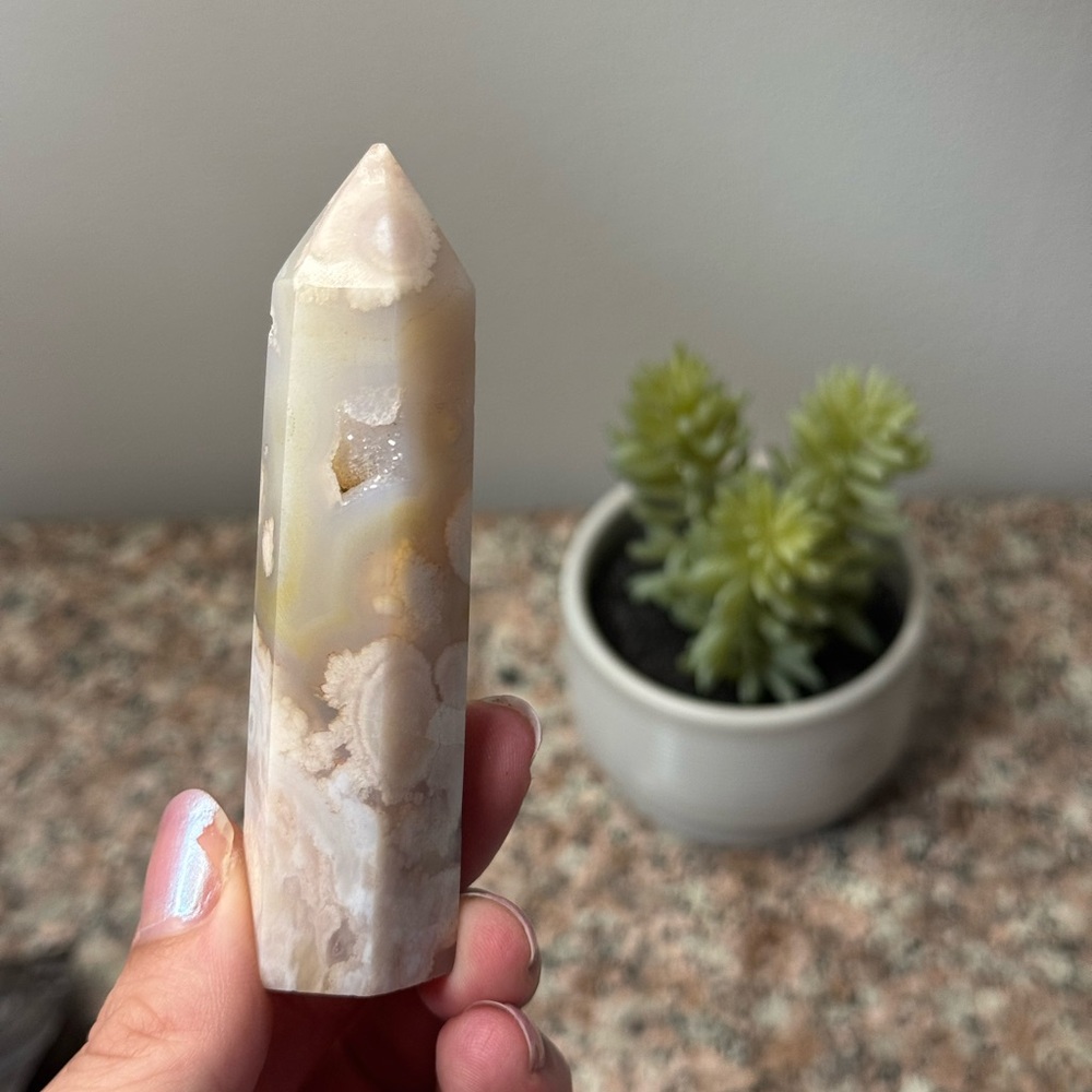 Flower Agate With Druzy Pocket Tower